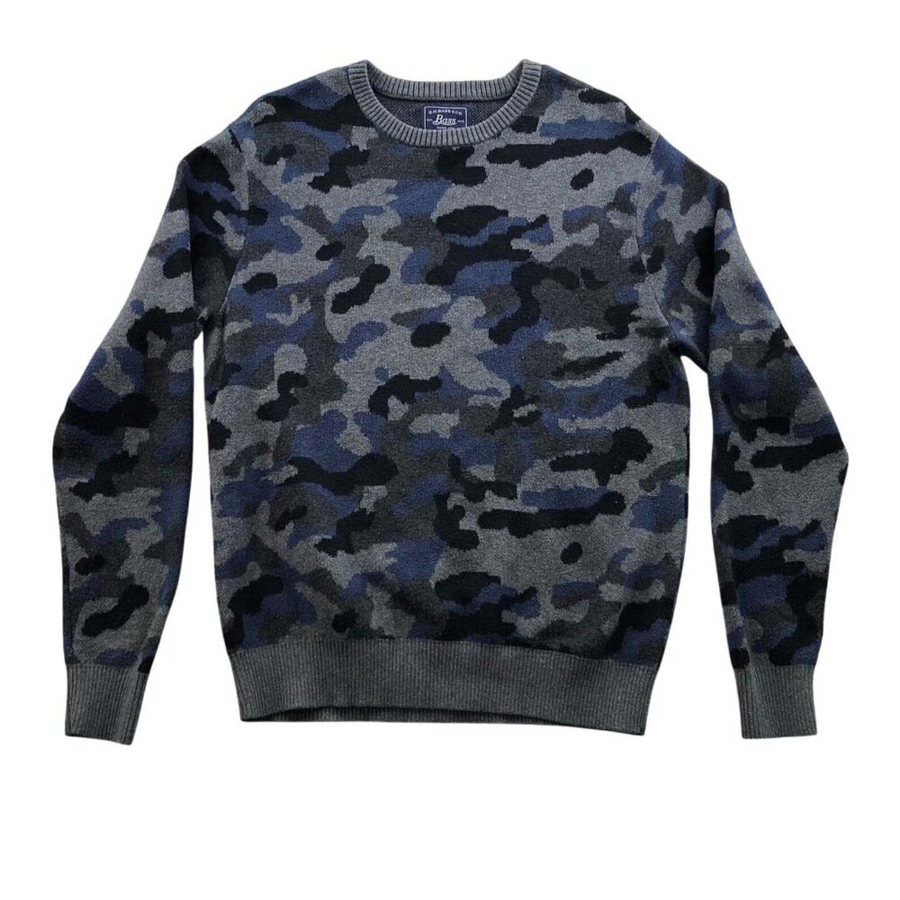 G.H. Bass & Co. Mens SweeaterSmall Gray Blue Camouflage Crew Neck Pullover Y2K